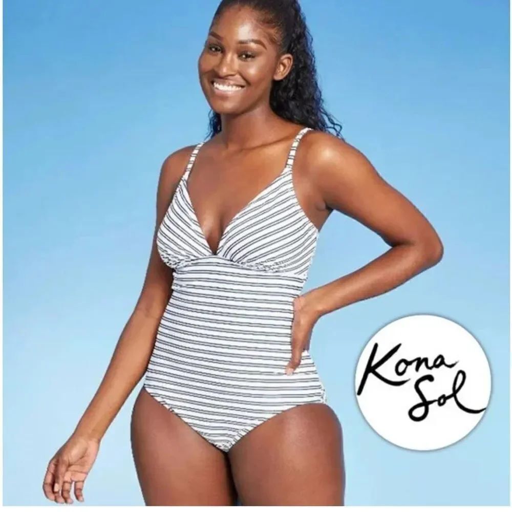 Kona Sol Striped One Piece Swimsuit XL